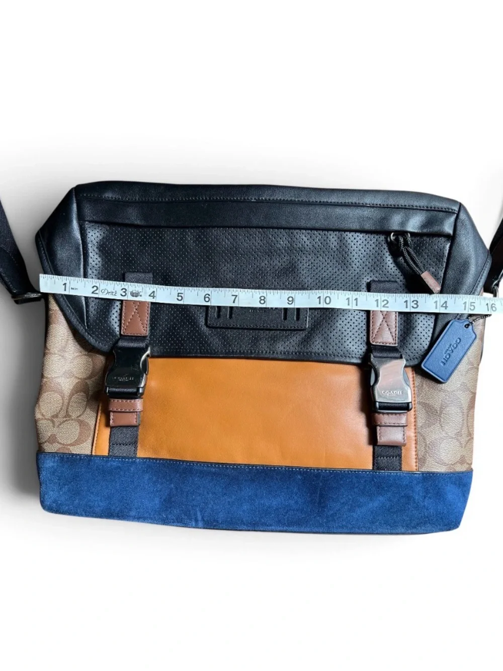 COACH Track Messenger bag in Tan Blue Colorblock Signature Canvas